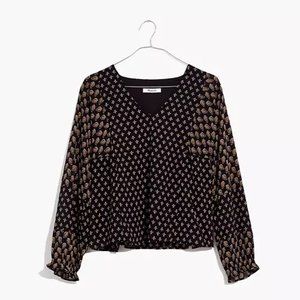 Madewell Sheer-Sleeve Top in Brushstroke Paisley Mix